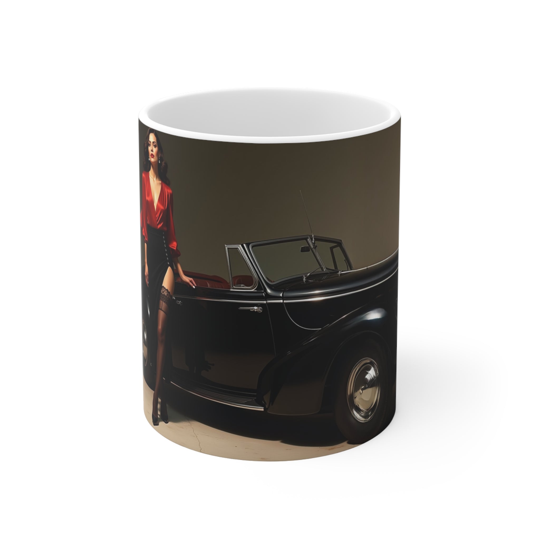 Glamour Dress , Retro  Car, London Mug, Enthusiast Gift, Coffee Cup, Retro, Unique, Mug, Glamour, Retro, Woman, Dress, Red