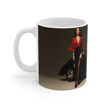 Glamour Dress , Retro  Car, London Mug, Enthusiast Gift, Coffee Cup, Retro, Unique, Mug, Glamour, Retro, Woman, Dress, Red