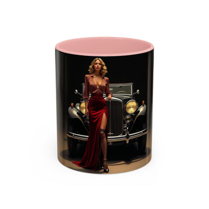 Lifestyle shot of Vintage Glamour Coffee Mug - 11oz on a kitchen table with coffee and pastries.