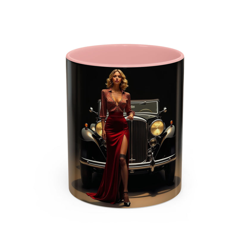 Lifestyle shot of Vintage Glamour Coffee Mug - 11oz on a kitchen table with coffee and pastries.
