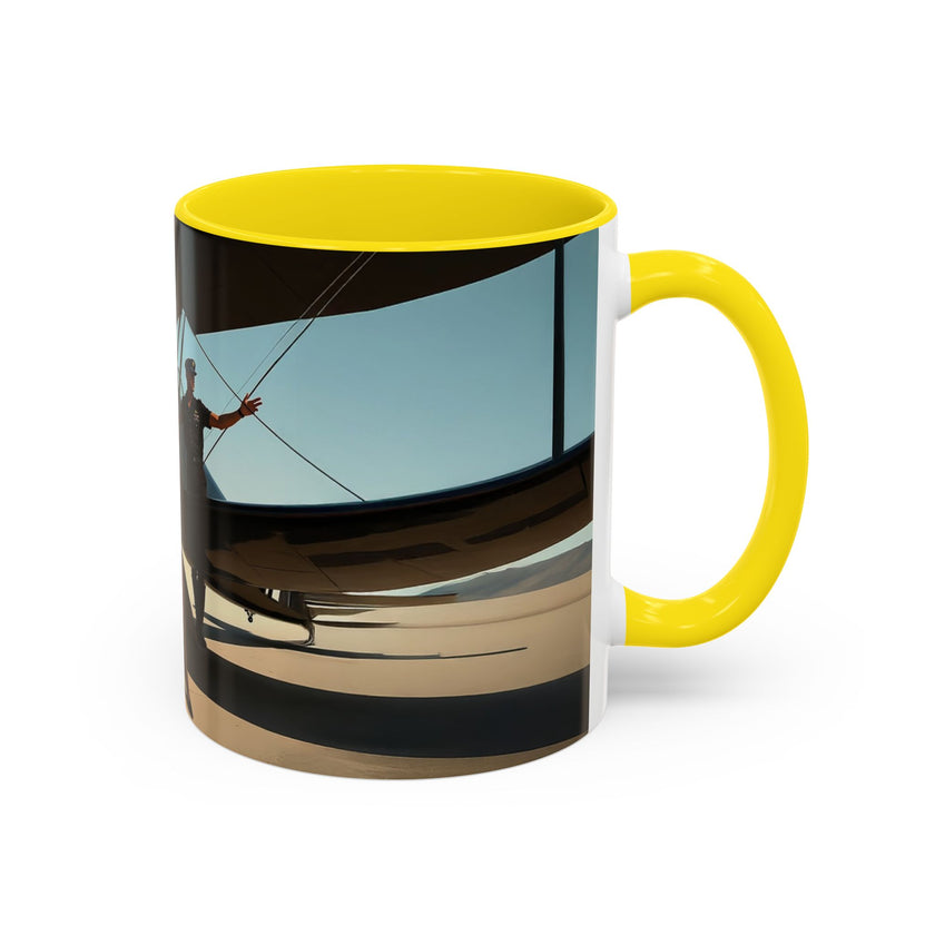 Vintage Aviation Accent Coffee Mug surrounded by colorful flowers, enhancing its appeal.