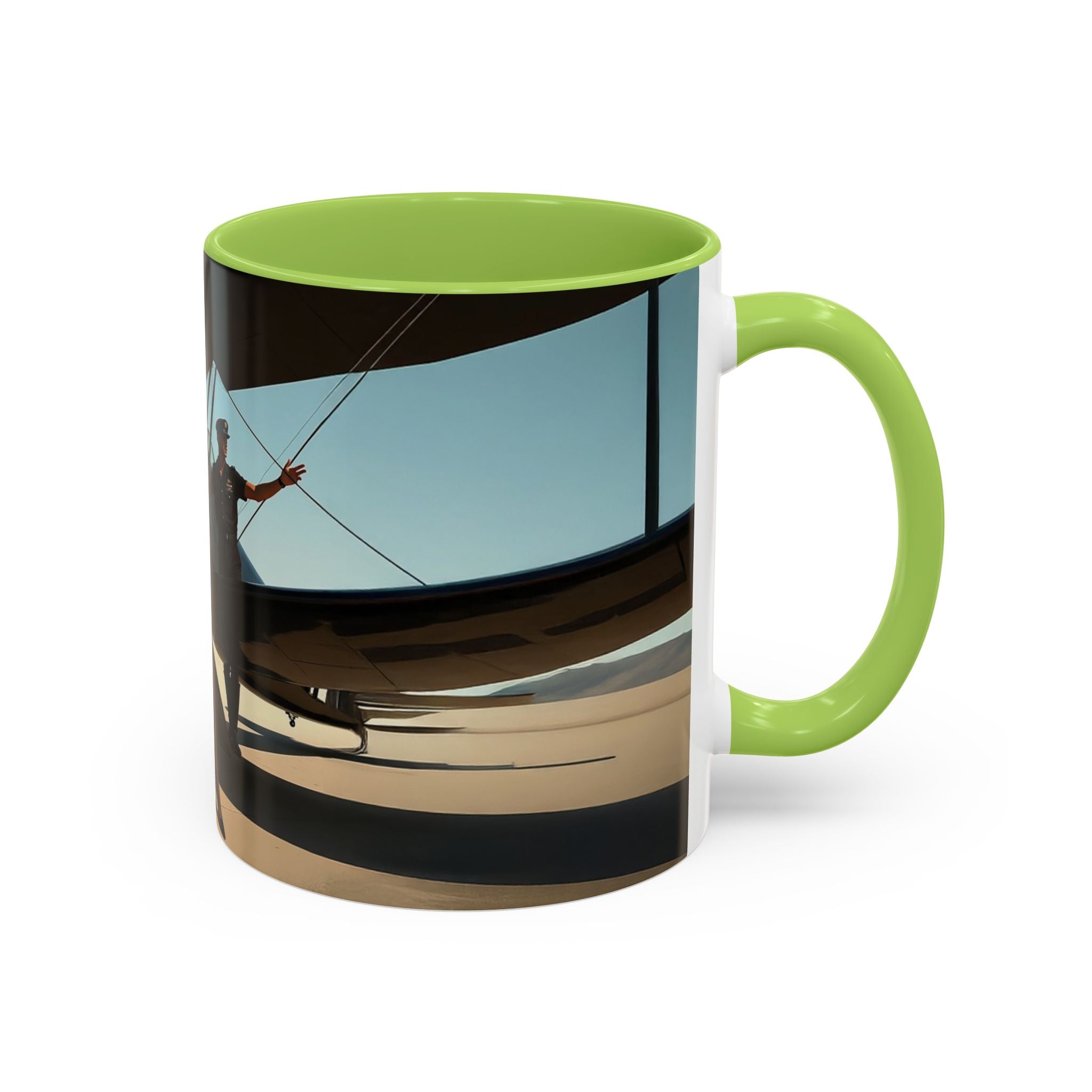 Vintage Aviation Accent Coffee Mug with intricate airplane detailing, perfect for aviation-themed decor.