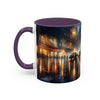 Elegant Nighttime Cityscape Coffee Mug in a vibrant environment, perfect for colorful coffee lovers.