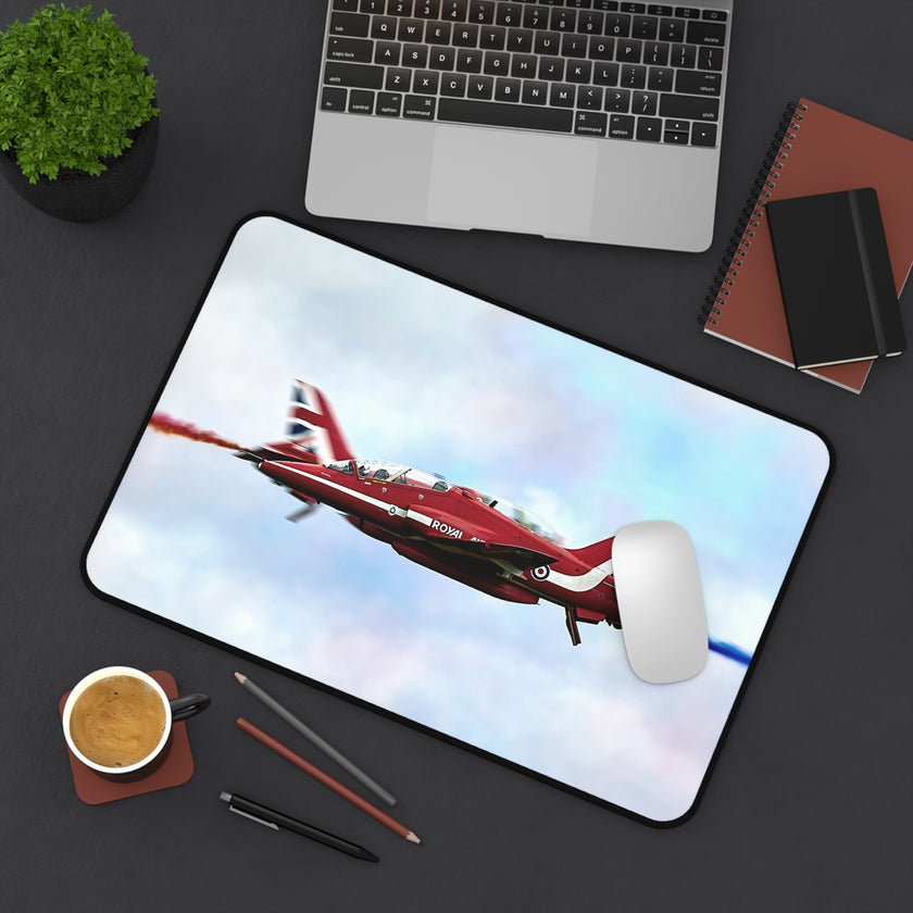 Red Arrows Desk Mat | Pilot Gift, Office Decor, Gaming Mat, Home Office Accessories, Aviation Theme, Hawk, Jet, Red Arrows, Cross, Close,, RAF
