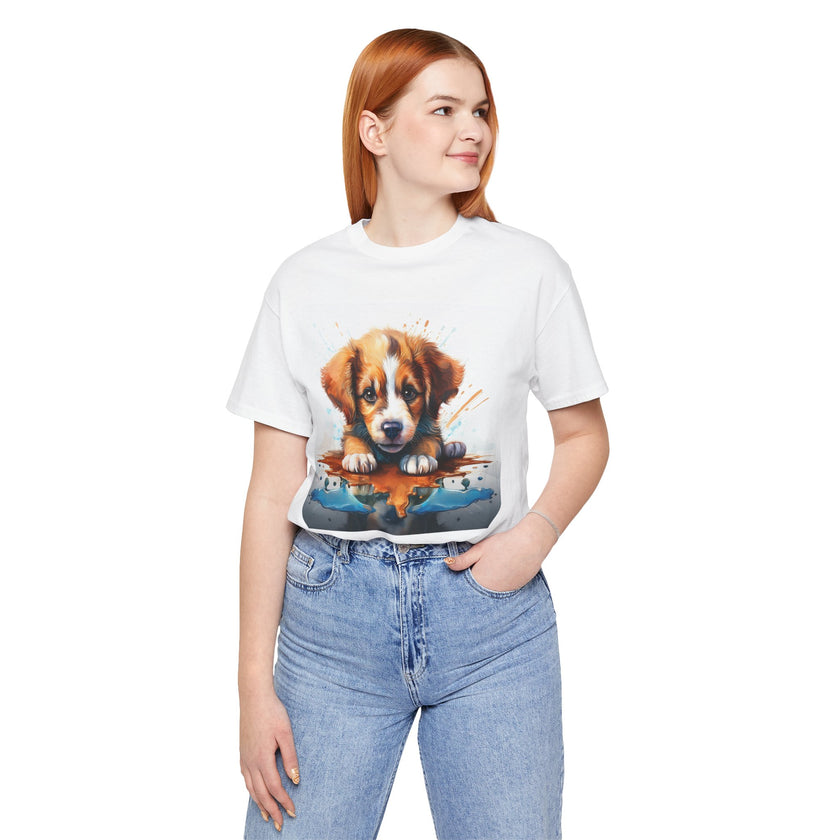 Adorable Puppy Art Tee For Her, Cute Dog Lover's T-Shirt, Casual Gift for Animal Lovers, Gift for Her, Pet-Themed Apparel, Fun Birthday Gift