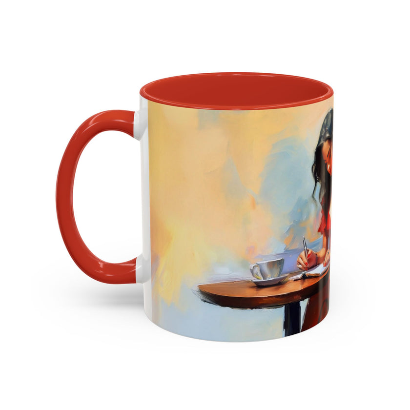 Artistic Red Dress Accent Coffee Mug - 11oz variations with different colored interiors in a line-up