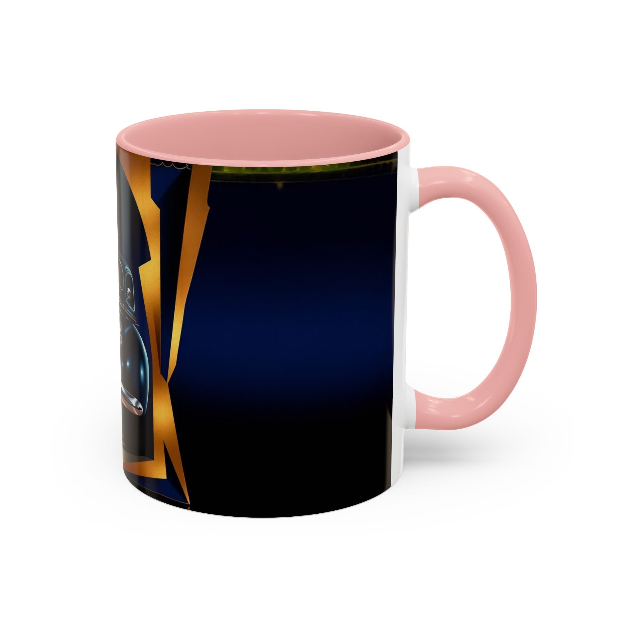Vintage Pin-Up Coffee Mug - Classic Car Design alongside other quirky mugs in a collection.