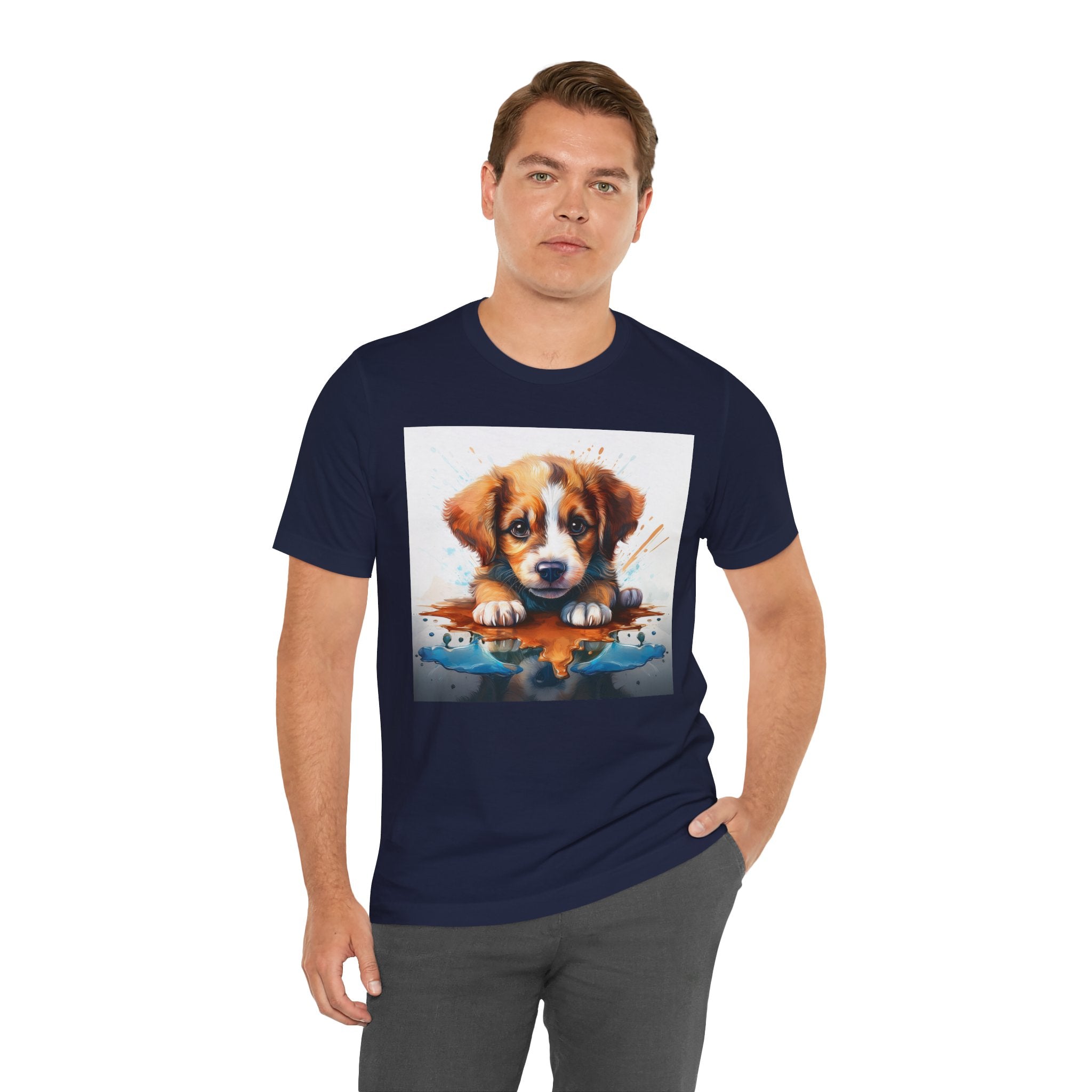 Adorable Puppy Art Tee, Cute Dog Lover's T-Shirt, Casual Gift for Animal Lovers, Gift for Him, Pet-Themed Apparel, Fun Birthday Gift