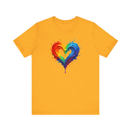 Rainbow Heart Short Sleeve Tee, T-Shirt for Him, Pride Shirt, Love Tee, Colorful Heart Design