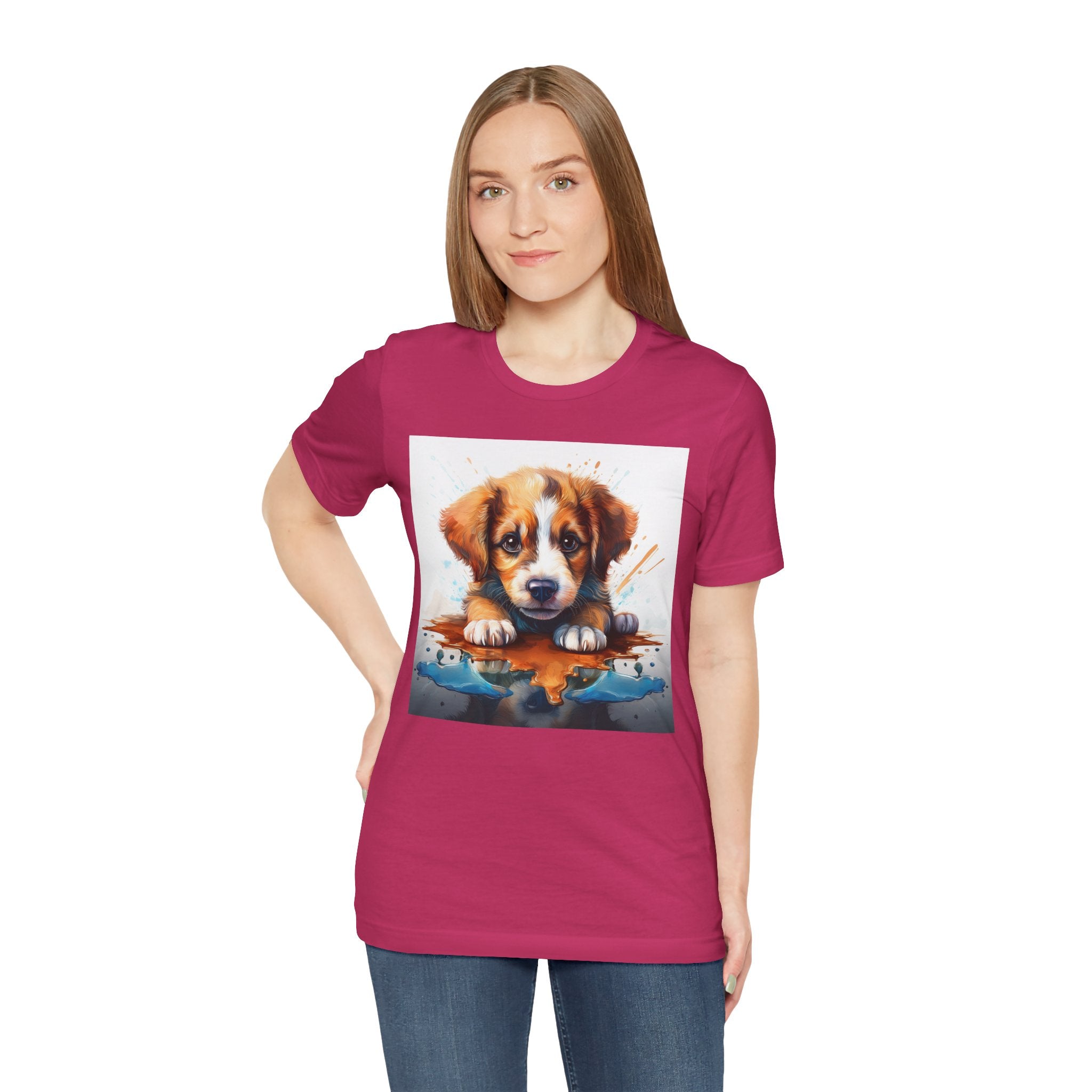 Adorable Puppy Art Tee For Her, Cute Dog Lover's T-Shirt, Casual Gift for Animal Lovers, Gift for Her, Pet-Themed Apparel, Fun Birthday Gift