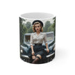 Attractive Woman, Retro Car, London Mug, Enthusiast Gift, Coffee Cup,  Unique, Mug, Glamour, Retro, Woman, Car, Dress, Red , London