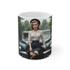 Attractive Woman, Retro Car, London Mug, Enthusiast Gift, Coffee Cup,  Unique, Mug, Glamour, Retro, Woman, Car, Dress, Red , London