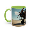 Vintage Aviation Accent Coffee Mug alongside a backdrop of scenic aviation imagery.