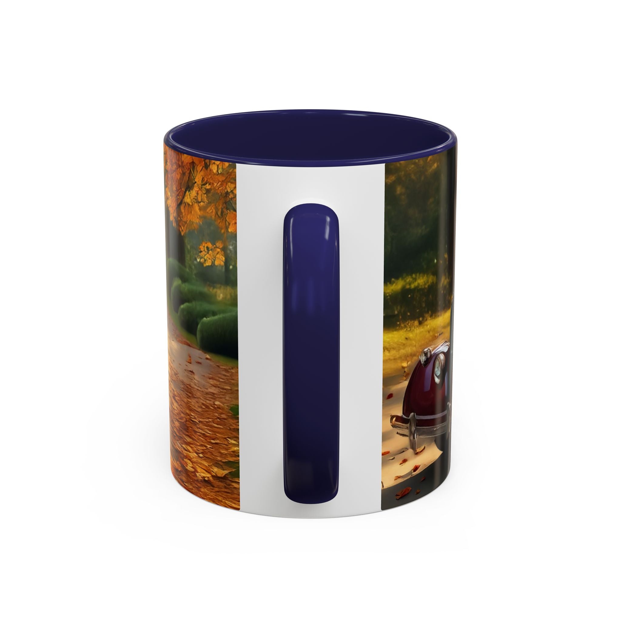 Vintage Autumn Vibes Coffee Mug surrounded by seasonal decor.