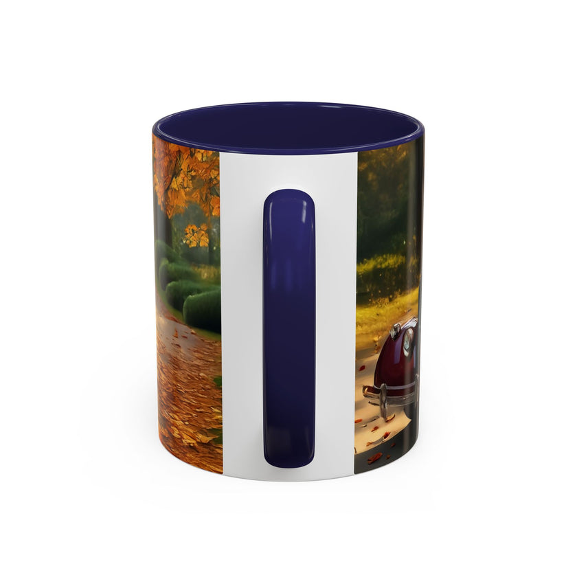 Vintage Autumn Vibes Coffee Mug surrounded by seasonal decor.