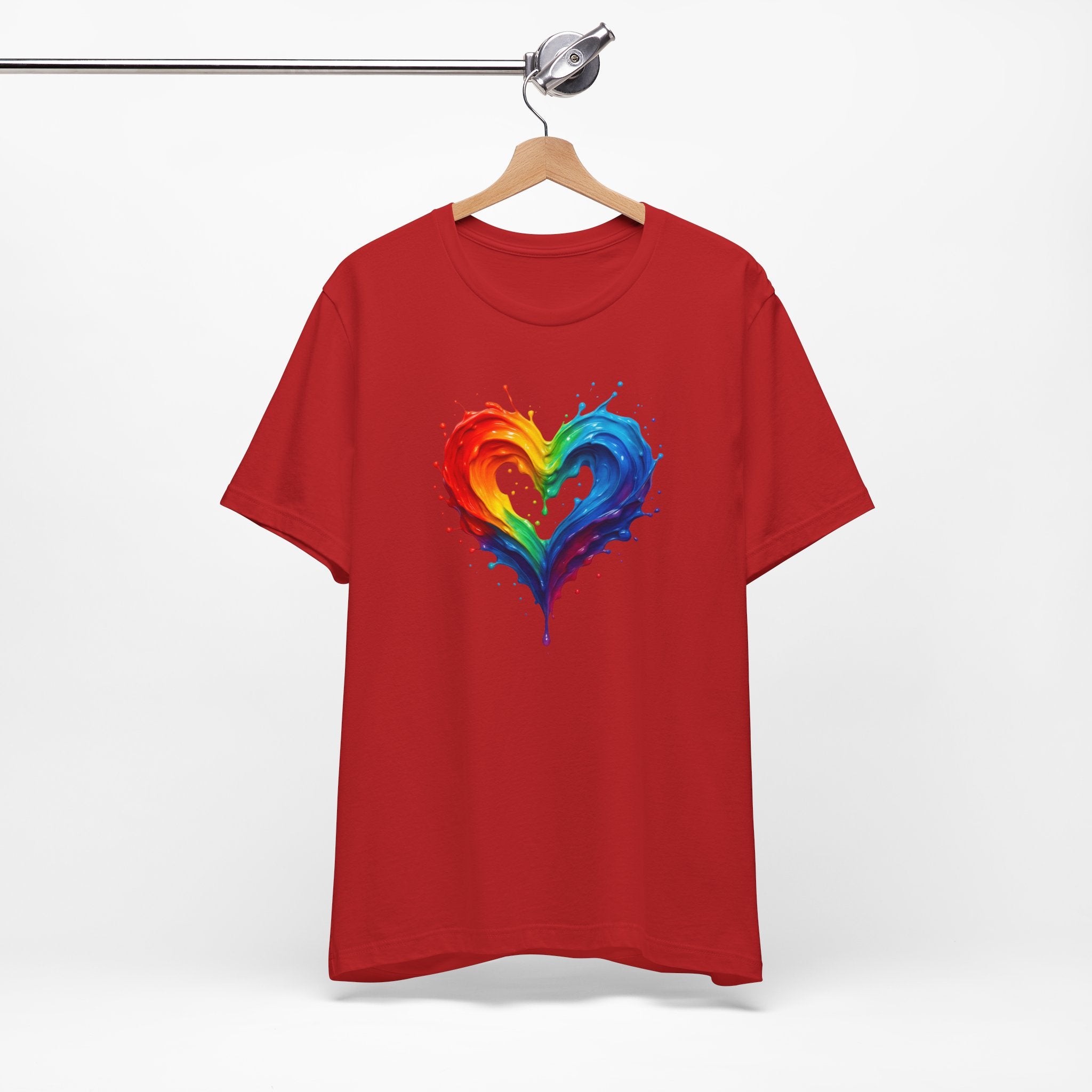 Rainbow Heart Ladies Shirt Jersey Short Sleeve Tee - Vibrant colors in natural daylight.