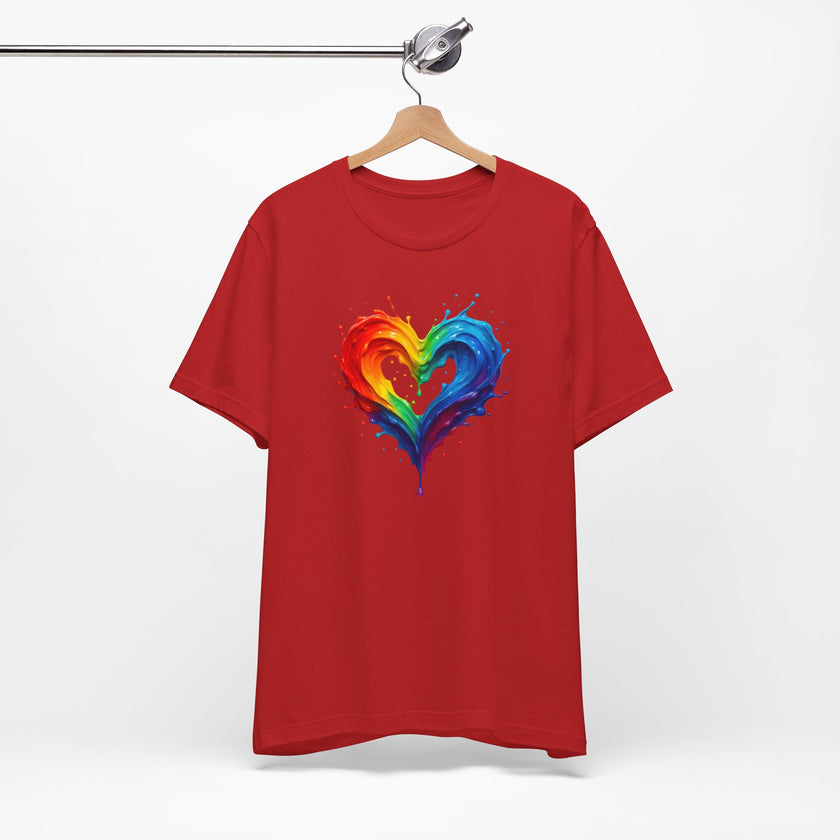 Rainbow Heart Ladies Shirt Jersey Short Sleeve Tee - Vibrant colors in natural daylight.