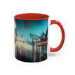 Glamorous Cityscape Coffee Mug beside a laptop, perfect for work-from-home coffee breaks.