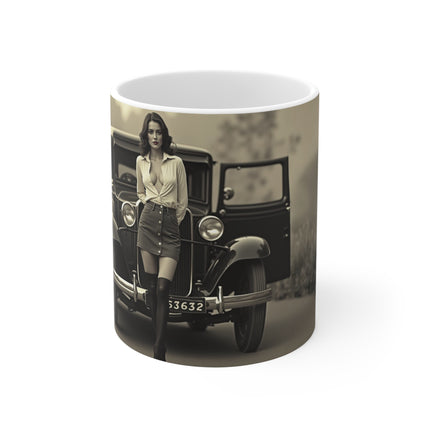 Vintage Glamour Woman, London Mug, Enthusiast Gift, Coffee Cup, Retro, Unique, Mug, Glamour, Retro,  Vintage Car , London