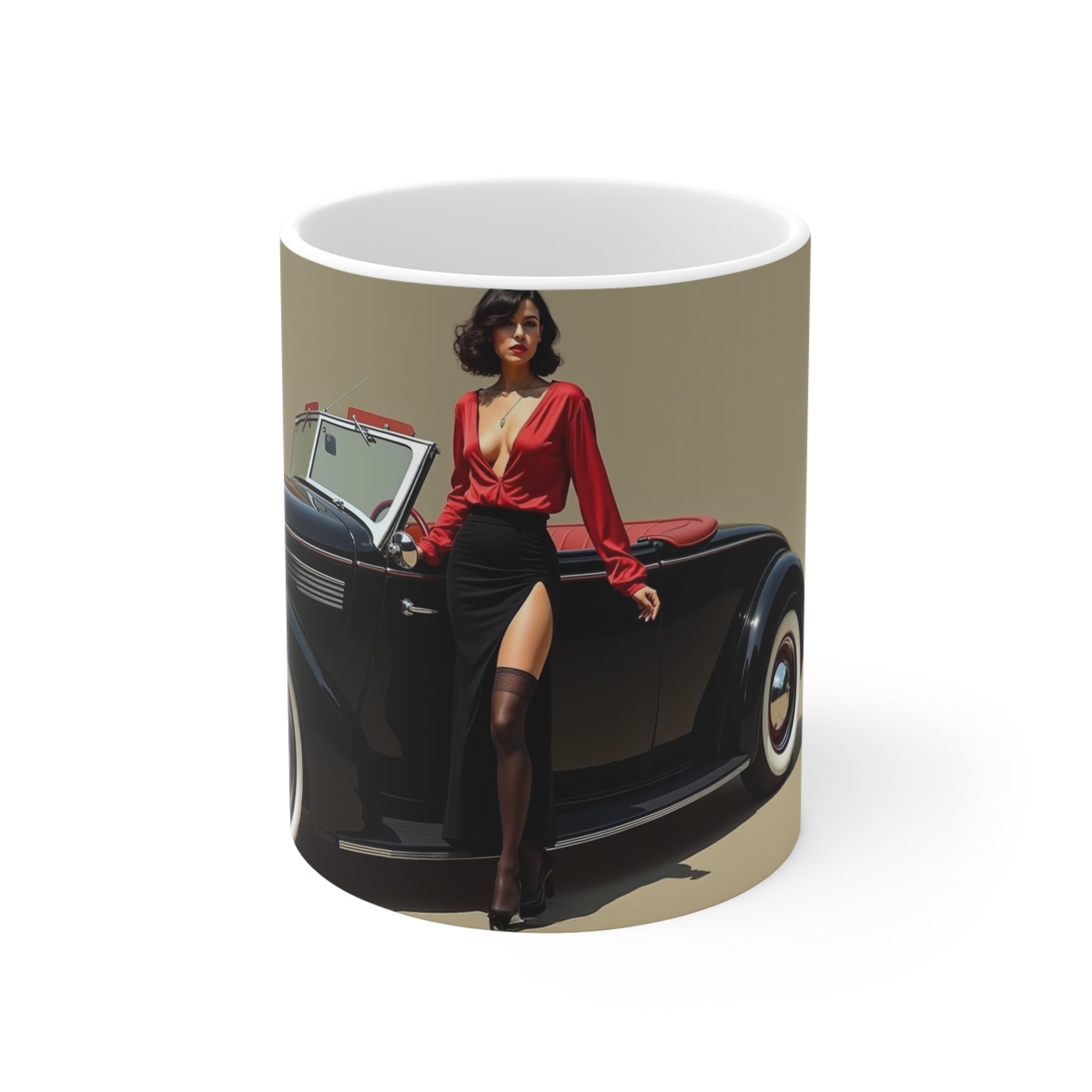 Glamour  Dress,  London Mug, Enthusiast Gift, Coffee Cup, Retro, Unique, Mug, Glamour, Retro, Woman, Dress, Red , London