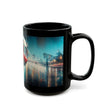Stylish Urban Scene Mug shown with vibrant colors and artistic patterns reflecting rainy day aesthetics.