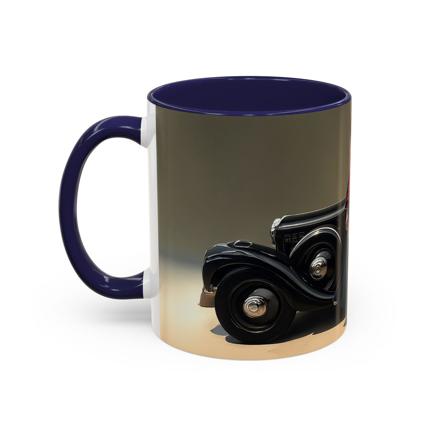 Elegant Retro Coffee Mug with Classic Car Design, a must-have for car lovers.