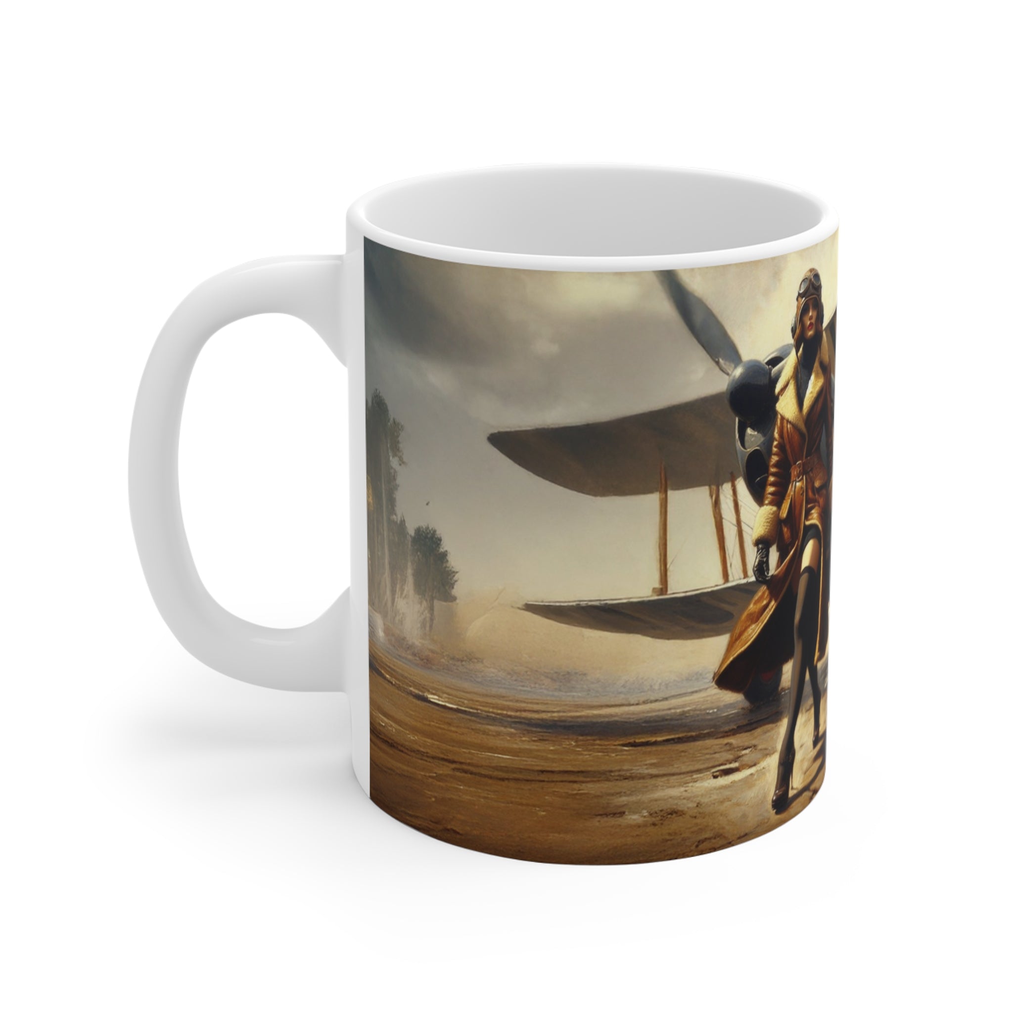 Vintage Glamour Airplane Mug, Aviation Enthusiast Gift, Coffee Cup, Retro, Unique Pilot Mug, Glamour, Retro, Woman, Car, Dress, Red