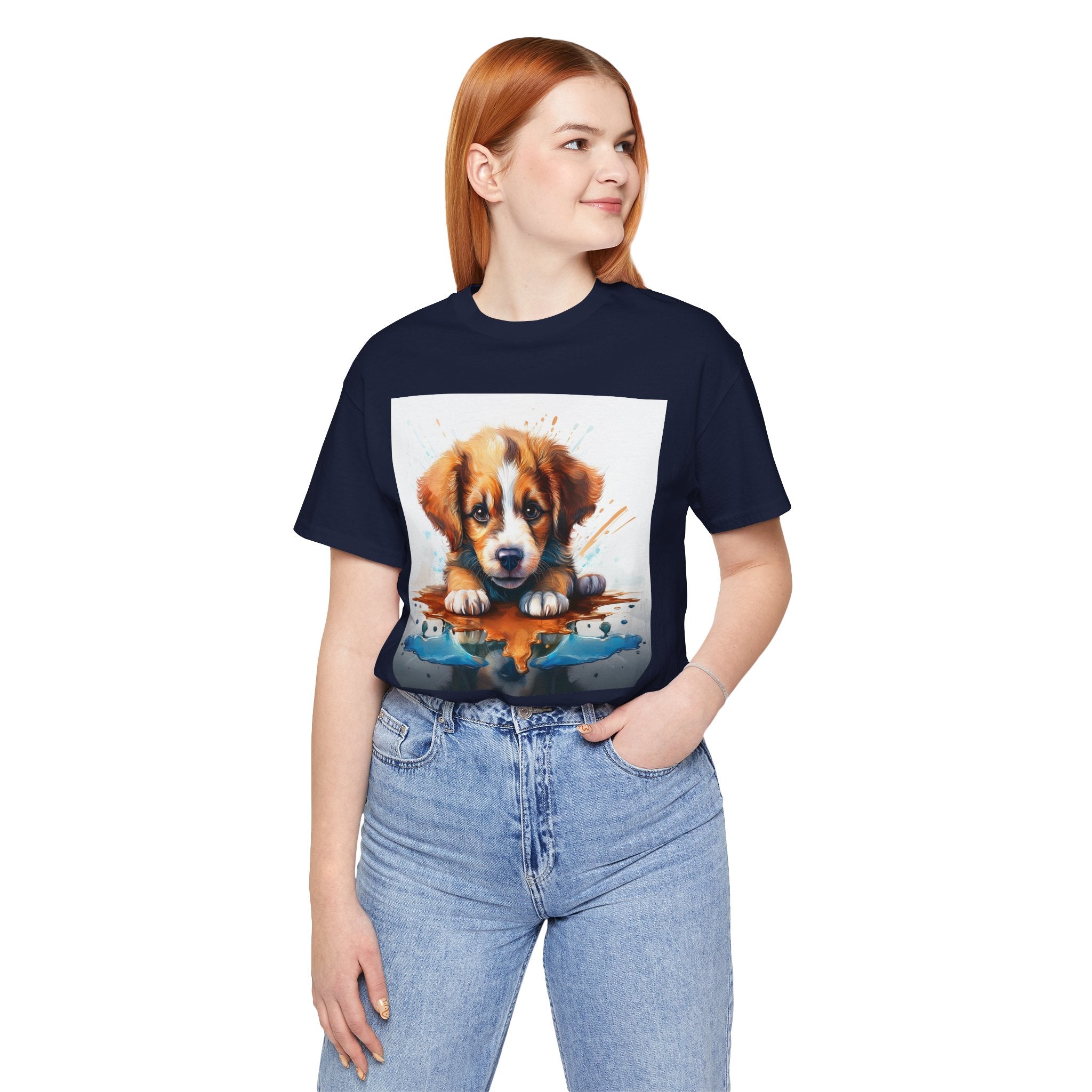 Adorable Puppy Art Tee For Her, Cute Dog Lover's T-Shirt, Casual Gift for Animal Lovers, Gift for Her, Pet-Themed Apparel, Fun Birthday Gift