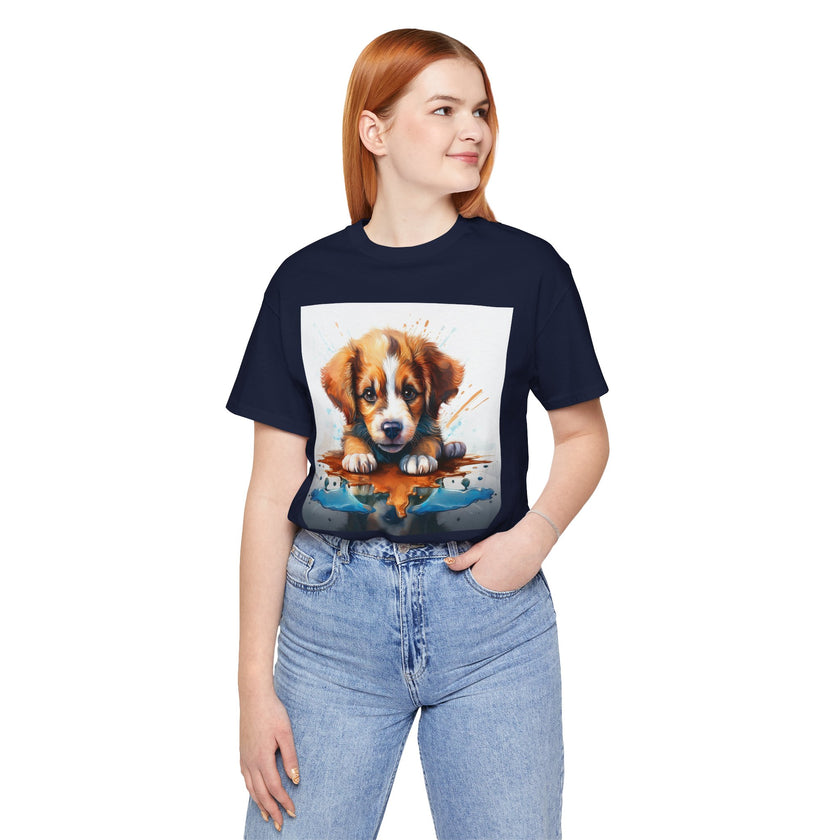 Adorable Puppy Art Tee For Her, Cute Dog Lover's T-Shirt, Casual Gift for Animal Lovers, Gift for Her, Pet-Themed Apparel, Fun Birthday Gift