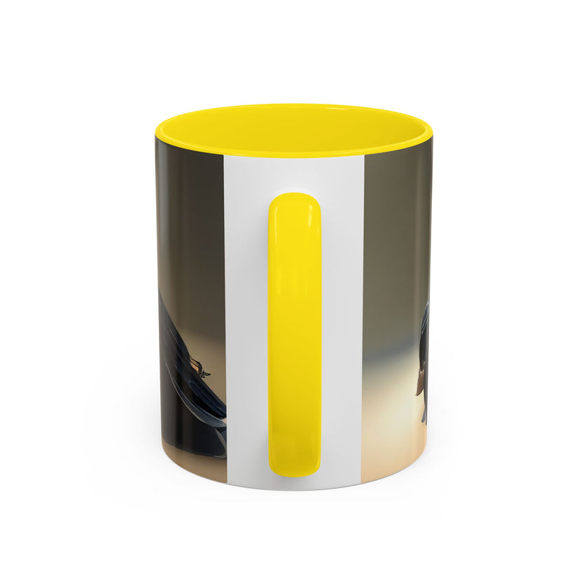 Stylish coffee mug with classic car illustration, perfect for car enthusiasts.