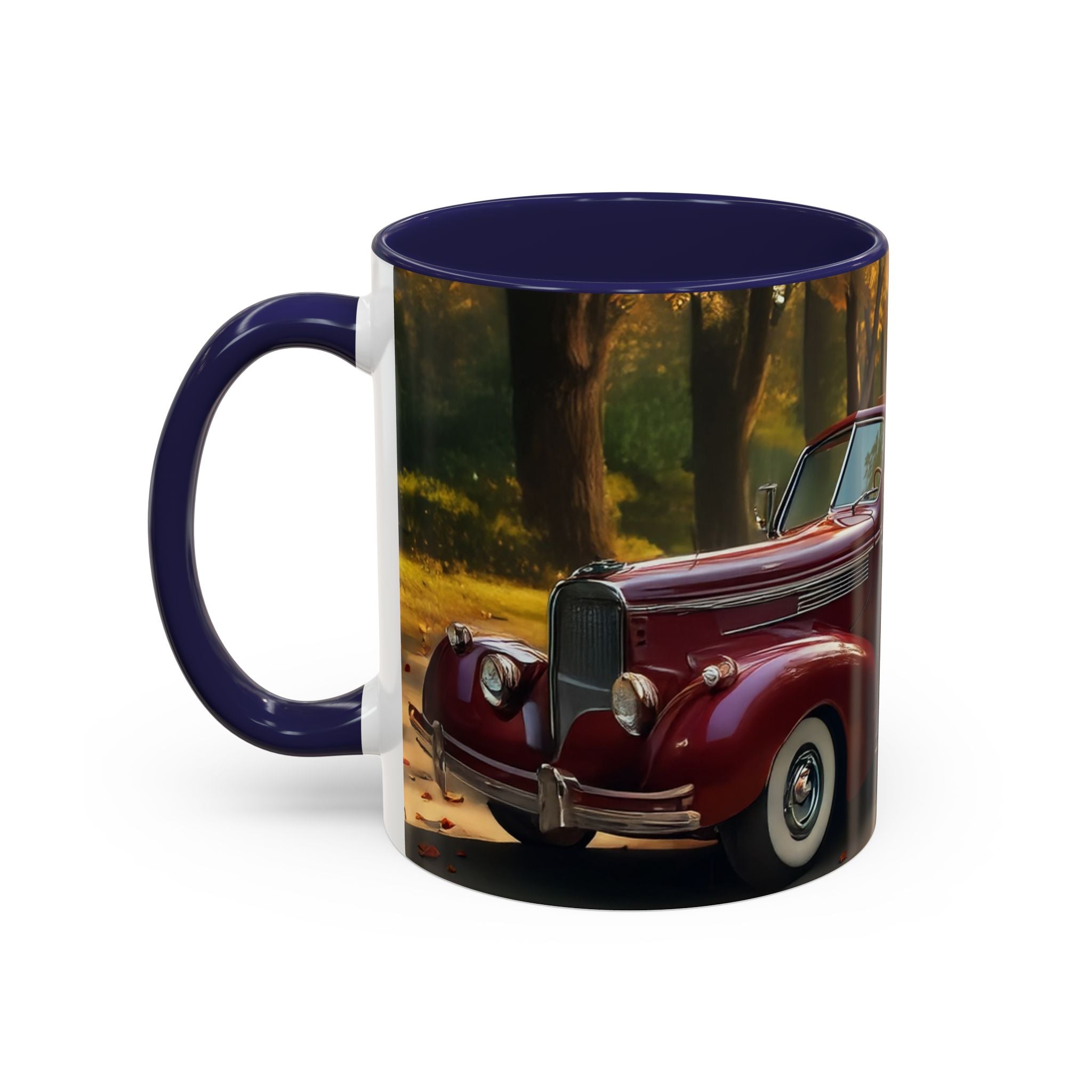 Side view of the Vintage Autumn Vibes Coffee Mug with contrasting colors.