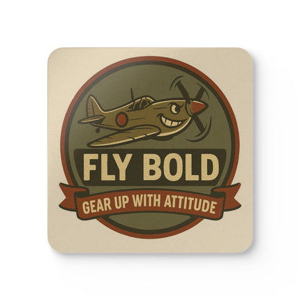 Vintage Airplane Cork Coaster Set - 'Fly Bold' Design
