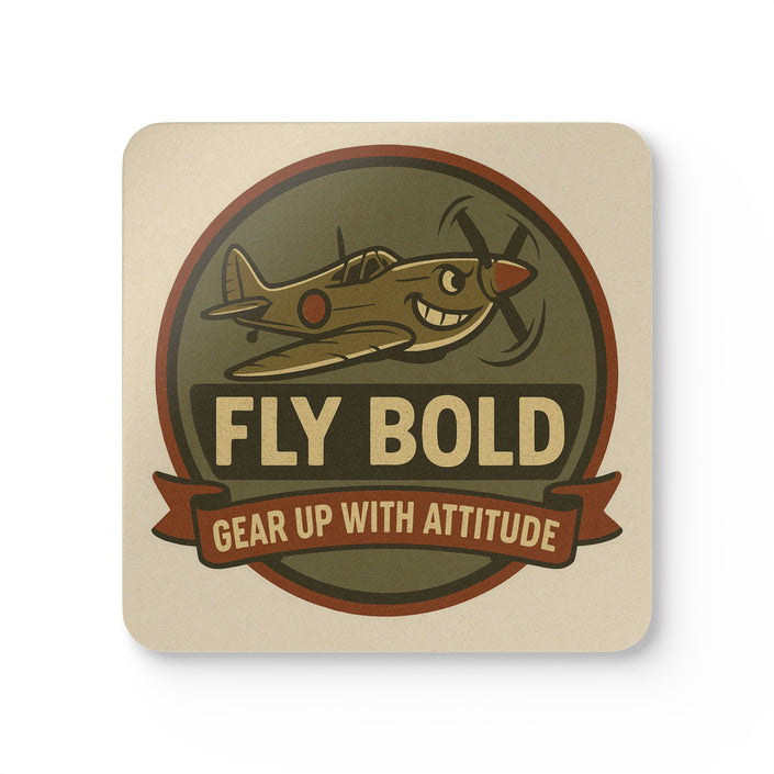 Vintage Airplane Cork Coaster Set - 'Fly Bold' Design