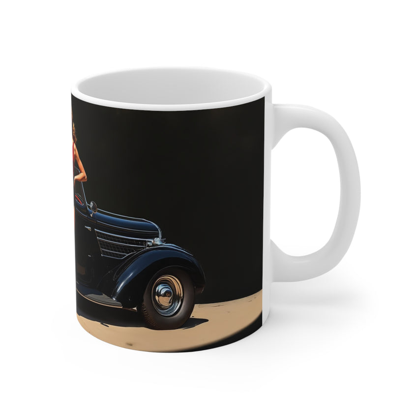 Unique Glamour London Mug, Enthusiast Gift, Coffee Cup, Retro, Unique, Mug, Glamour, Retro, Woman, Dress, Red