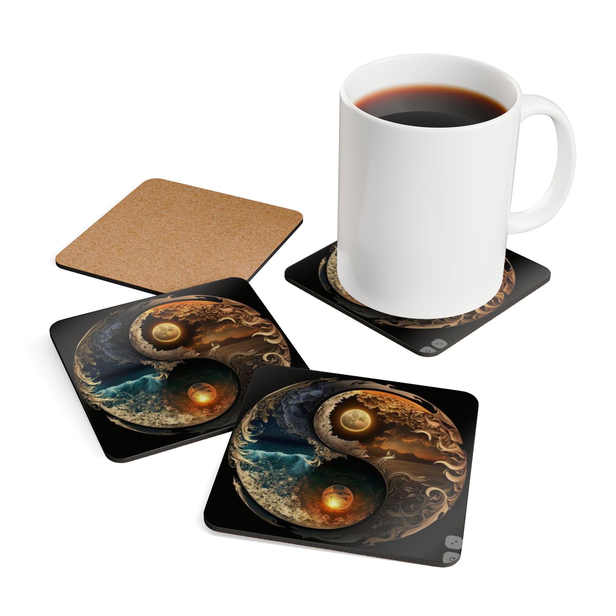 Yin Yang Corkwood Coaster Set - Eco-Friendly Drinkware Accessories