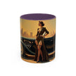 Vintage Glamour Accent Coffee Mug with colorful design against a bright backdrop.