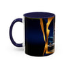 A hand holding the Vintage Pin-Up Coffee Mug - Classic Car Design filled with coffee.