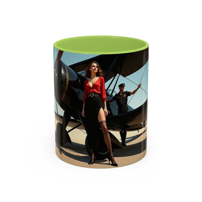 Vintage Aviation Accent Coffee Mug showcasing detailed airplane design, perfect for aviation lovers.