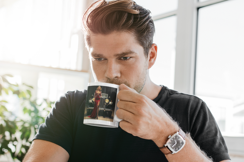 Vintage Glamour  Red Dress , London Mug, Enthusiast Gift, Coffee Cup, Retro, Unique, Mug, Glamour, Retro, Woman, London