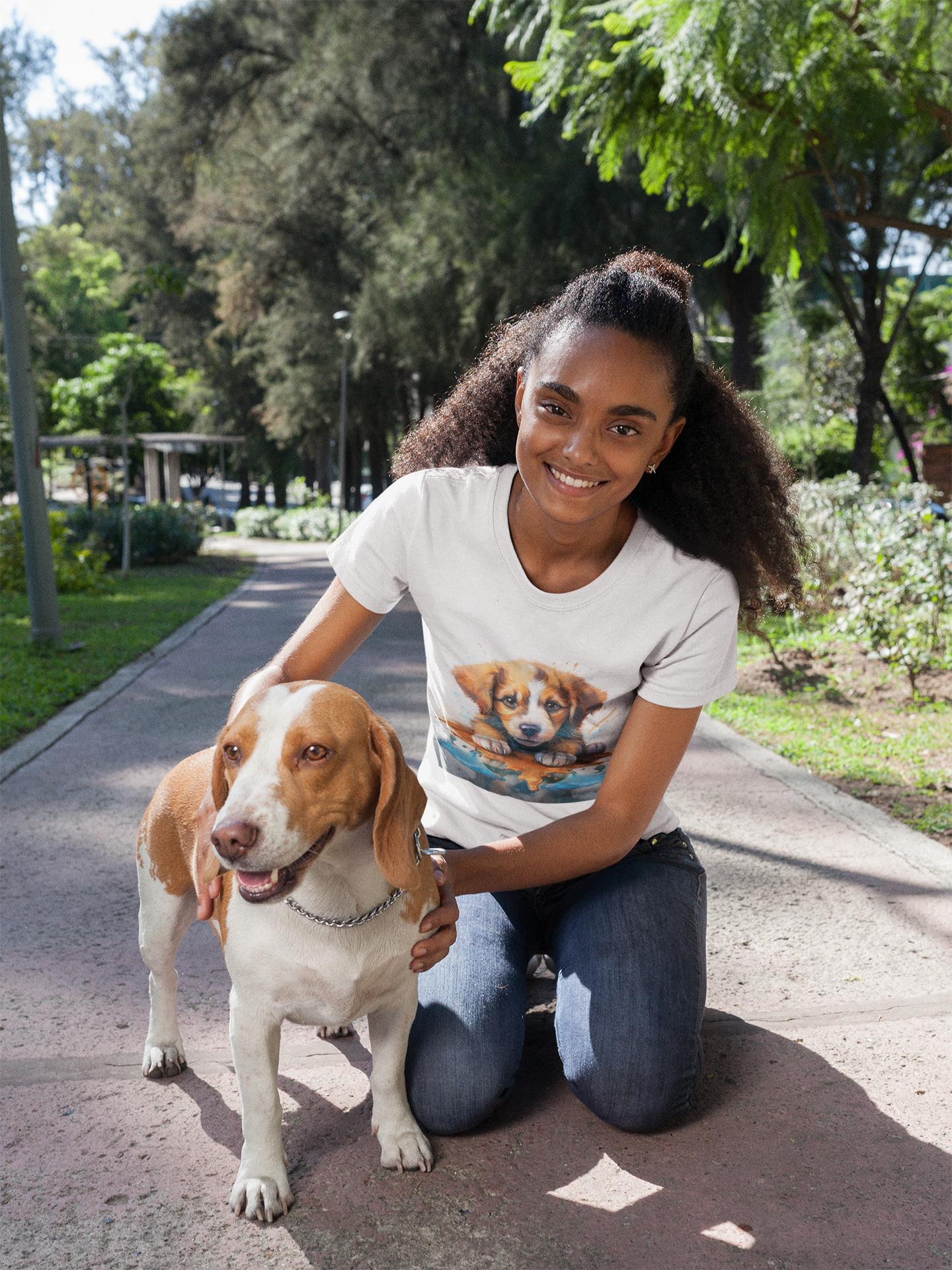 Adorable Puppy Art Tee For Her, Cute Dog Lover's T-Shirt, Casual Gift for Animal Lovers, Gift for Her, Pet-Themed Apparel, Fun Birthday Gift