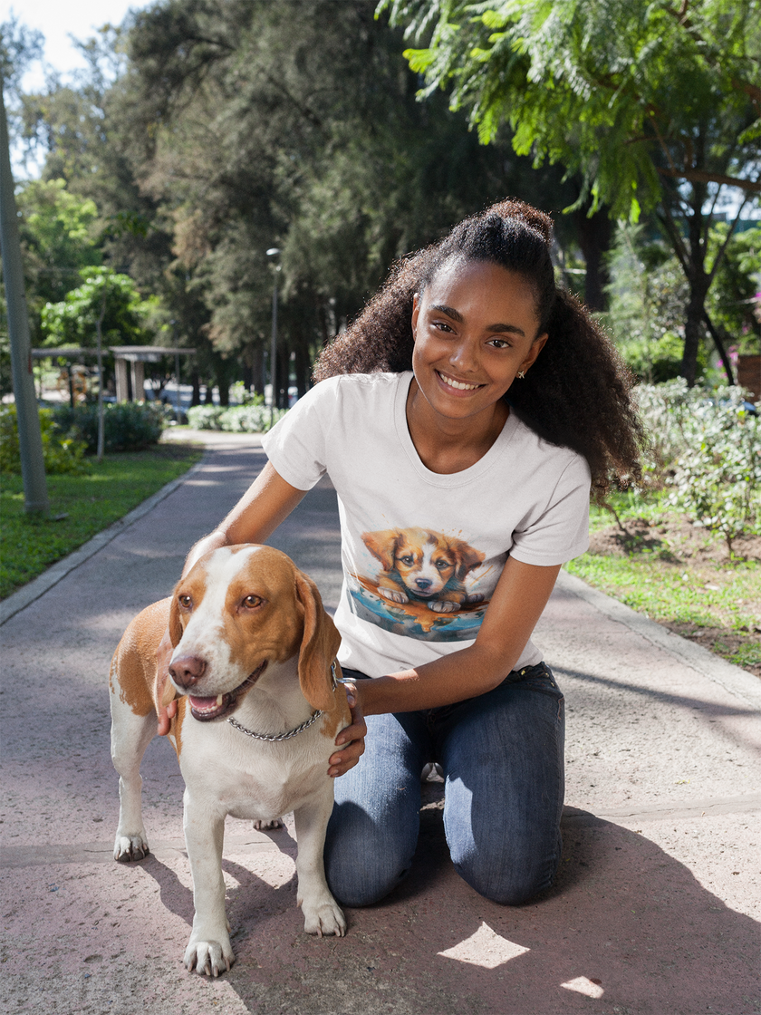 Adorable Puppy Art Tee For Her, Cute Dog Lover's T-Shirt, Casual Gift for Animal Lovers, Gift for Her, Pet-Themed Apparel, Fun Birthday Gift