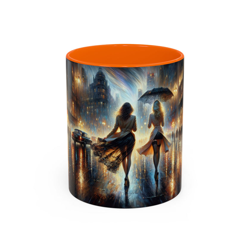 Elegant Nighttime Cityscape Coffee Mug being held, showcasing its ergonomic design for coffee lovers.