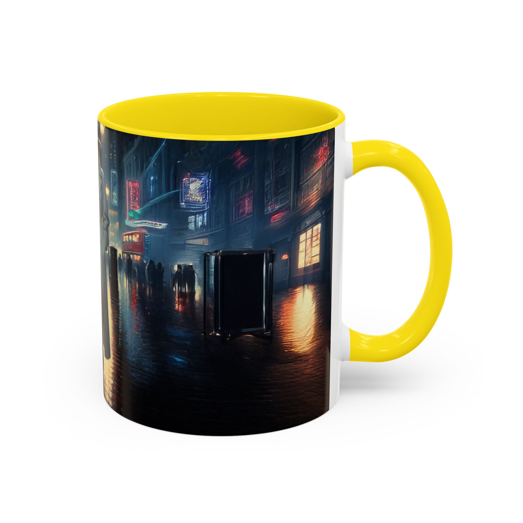 Elegant Urban Nightlife Coffee Mug against a floral backdrop, emphasizing its stylish and vibrant design.