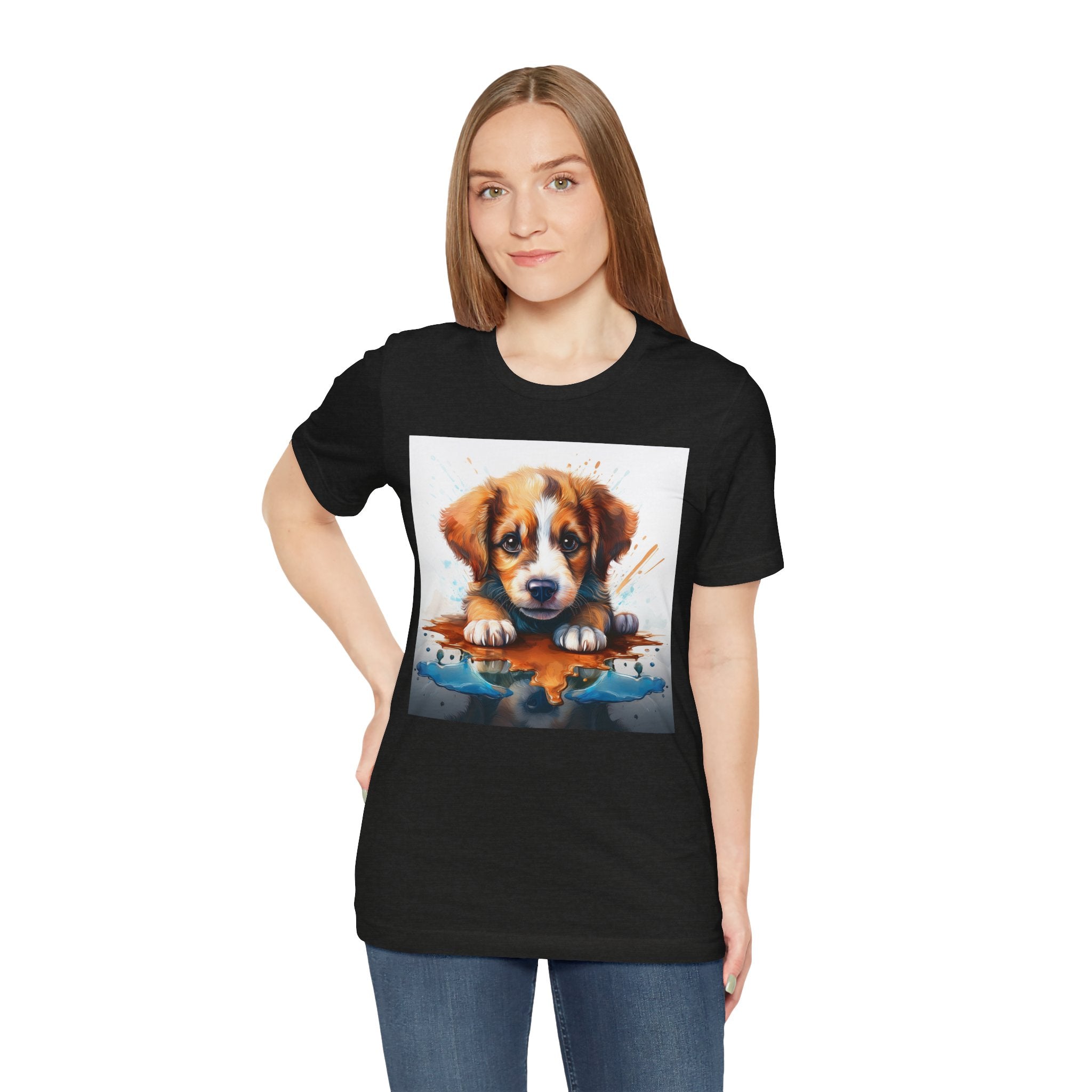 Adorable Puppy Art Tee For Her, Cute Dog Lover's T-Shirt, Casual Gift for Animal Lovers, Gift for Her, Pet-Themed Apparel, Fun Birthday Gift