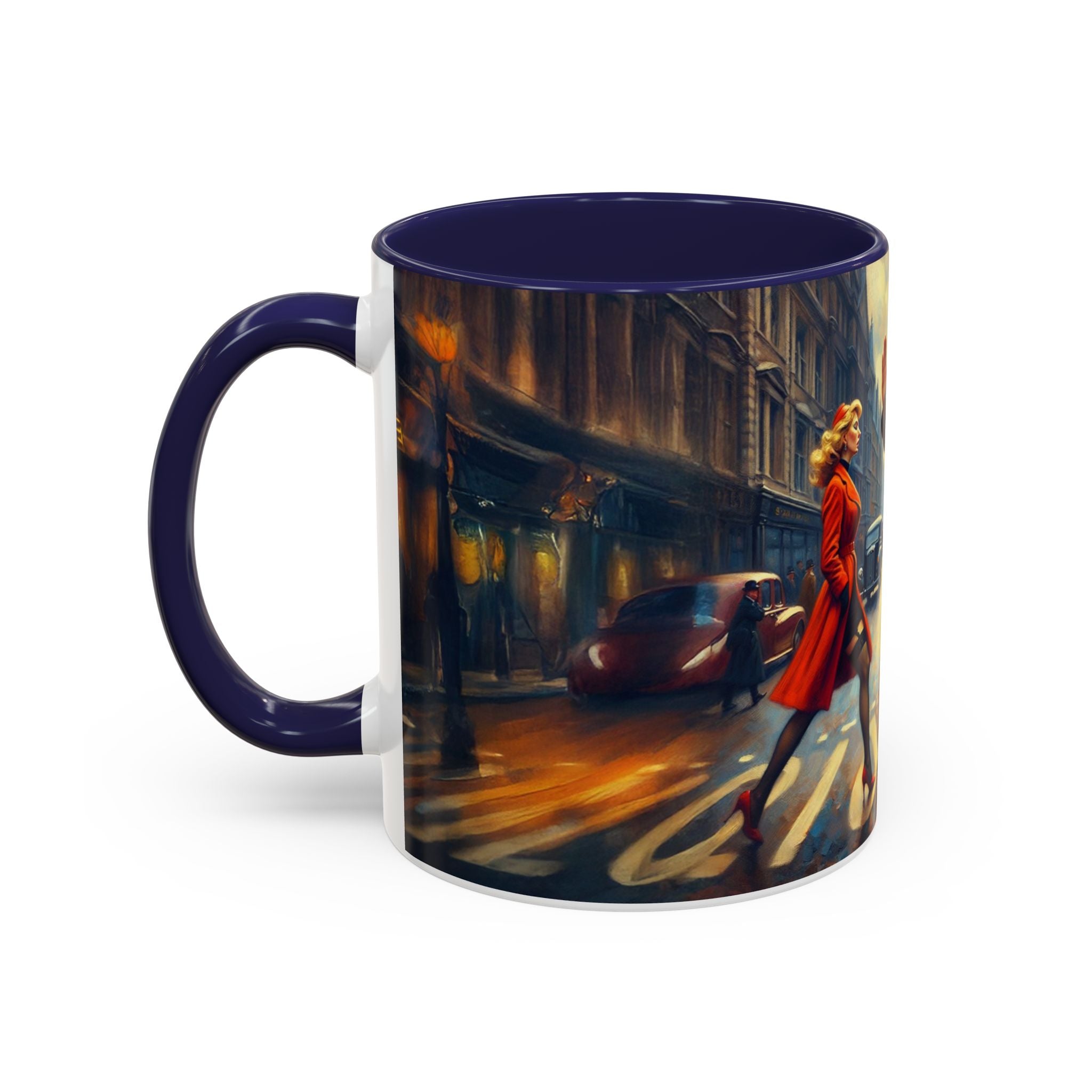 Vintage-Inspired Cityscape Accent Coffee Mug - 11oz & 15oz in a relaxing afternoon tea setting.