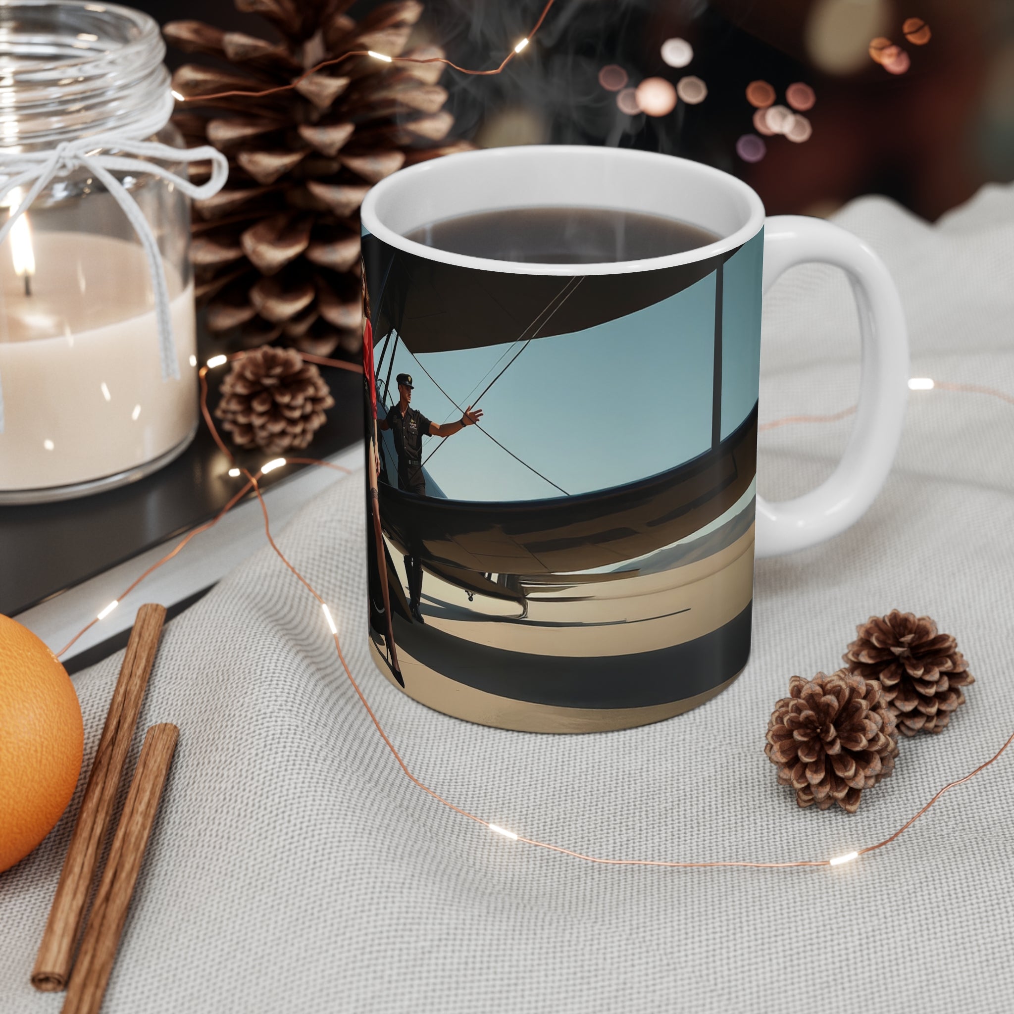 Attractive Woman, Aviation Enthusiast Gift, Pilot Coffee Cup, Retro Flight Decor, Unique Pilot Mug