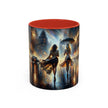 Elegant Nighttime Cityscape Coffee Mug displayed on a table with cozy decor for coffee lovers.