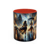 Elegant Nighttime Cityscape Coffee Mug displayed on a table with cozy decor for coffee lovers.