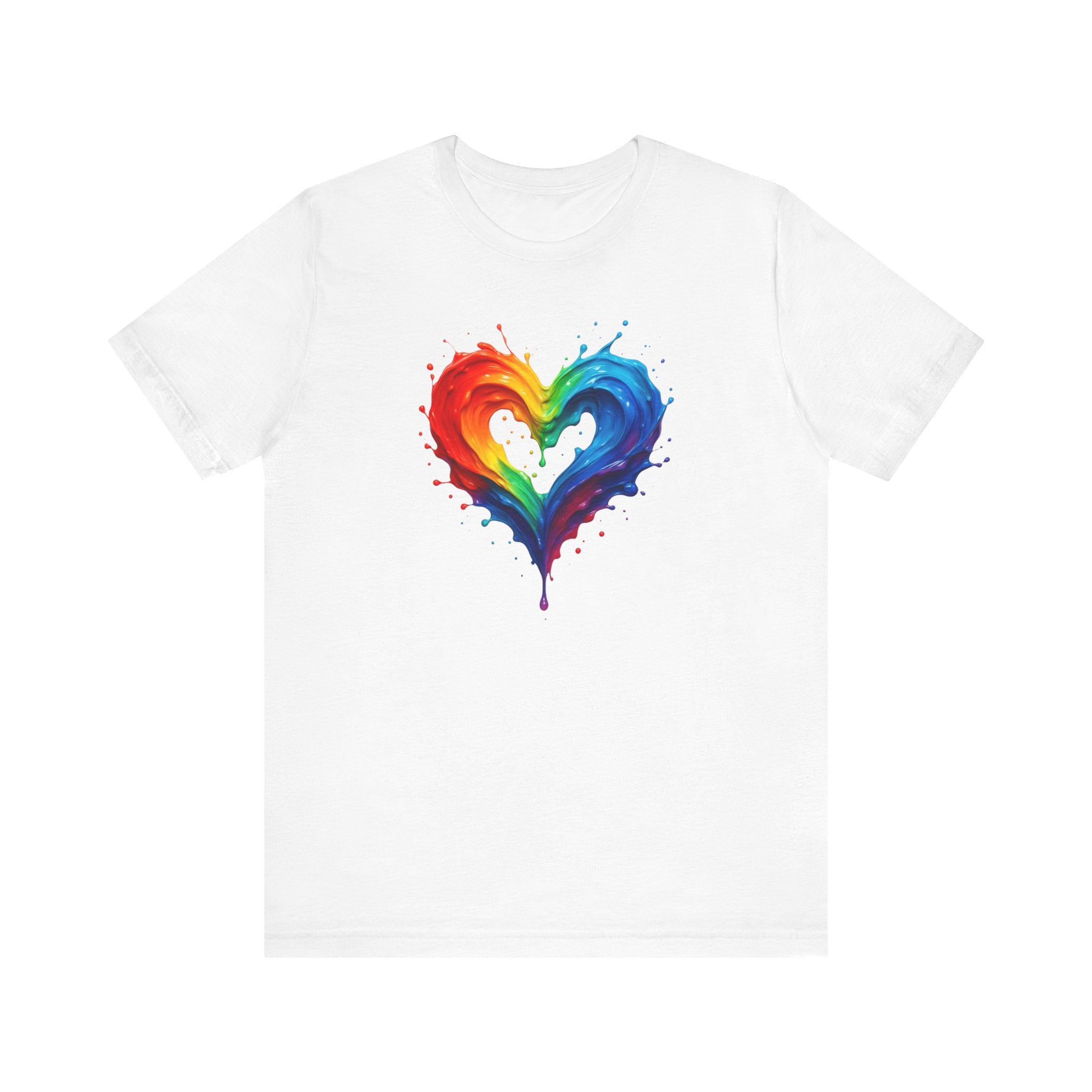 Rainbow Heart Short Sleeve Tee, T-Shirt for Him, Pride Shirt, Love Tee, Colorful Heart Design