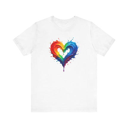 Rainbow Heart Short Sleeve Tee, T-Shirt for Him, Pride Shirt, Love Tee, Colorful Heart Design